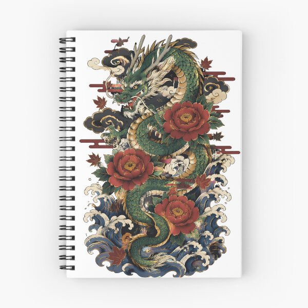 Item preview, Japanese Green Dragon with Peonies | Traditional Irezumi Tattoo Art designed and sold by kaxymax.