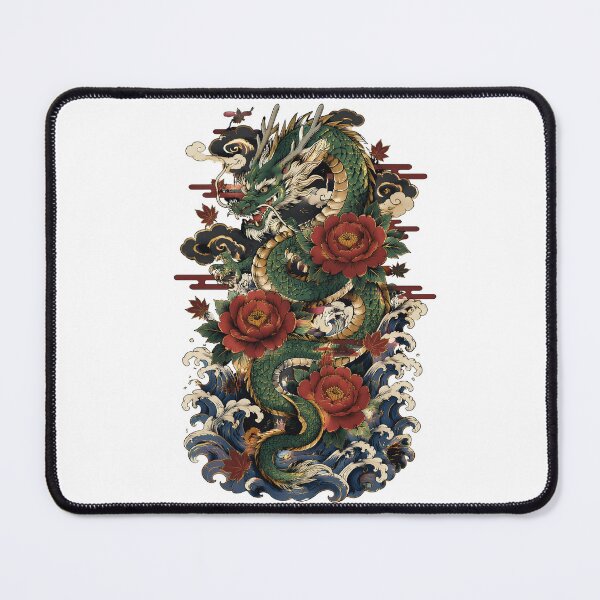 Item preview, Japanese Green Dragon with Peonies | Traditional Irezumi Tattoo Art designed and sold by kaxymax.