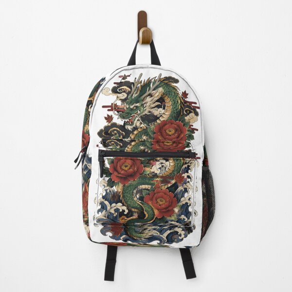 Item preview, Japanese Green Dragon with Peonies | Traditional Irezumi Tattoo Art designed and sold by kaxymax.