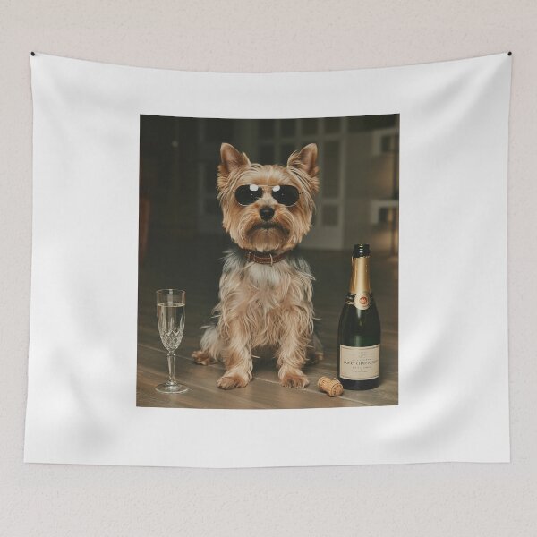 Artikelvorschau, Yorkshire Terrier trinkt Wein Jahrgang entworfen und verkauft von charoen-design.