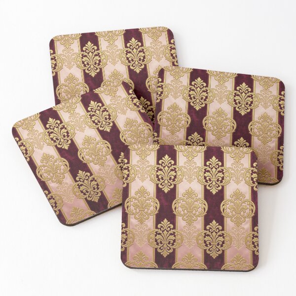 Item preview, Faux Crushed Velvet Striped Burgundy & Pink Gold Damask designed and sold by DesignsByPrnces.