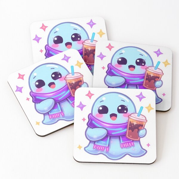 Item preview, Neon Cozy Ghost Coffee Kawaii Sticker | Glowing Cute Ghost PNG designed and sold by Stylestickers55.
