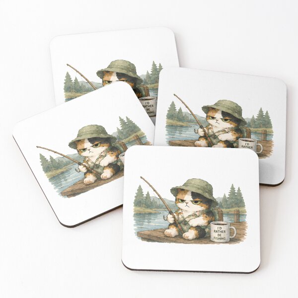 Item preview, Grumpy Calico Cat Fishing Watercolor designed and sold by Lunexa-Lab.