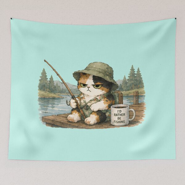 Item preview, Grumpy Calico Cat Fishing Watercolor  designed and sold by Lunexa-Lab.