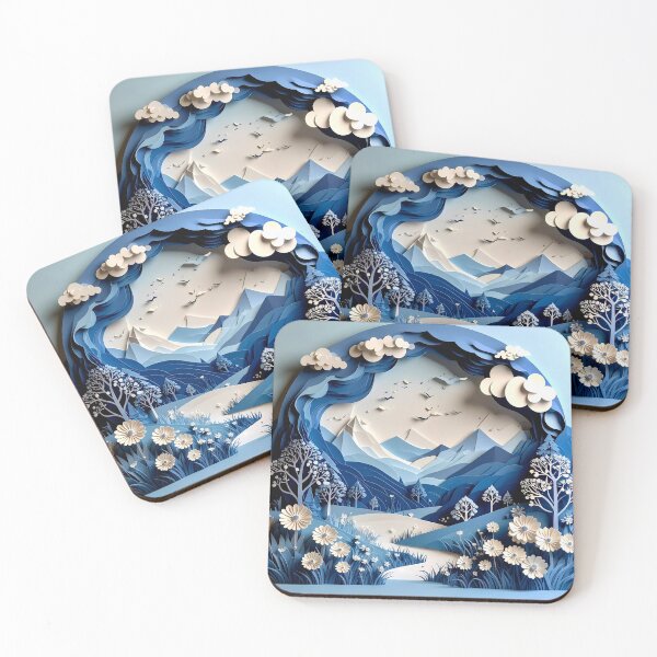 Item preview, Mountain Landscape with White Flowers and Birds designed and sold by Vicky Brago-Mitchell®.