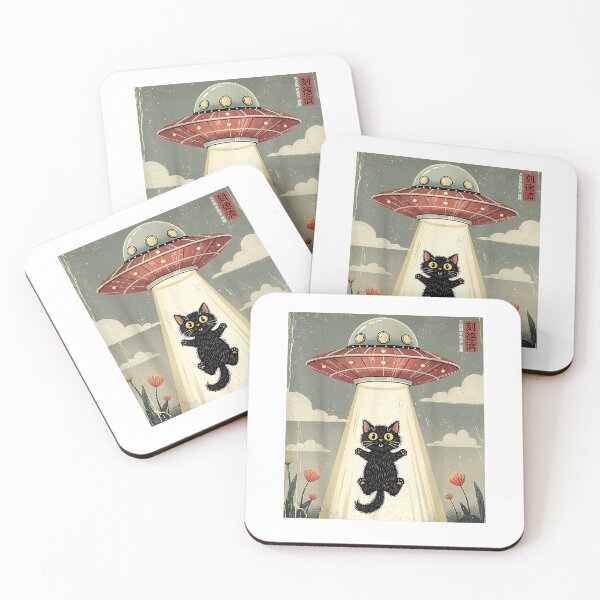 Item preview, Cat UFO Abduction Graphic Tee Vintage Japanese Cat Alien T-Shirt designed and sold by gidget-gadget.