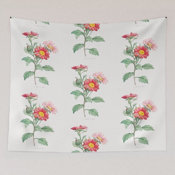 Aperçu de l'œuvre Illustration botanique vintage de fleurs d'aster rouge créée et vendue par TheRetroArtRoom.