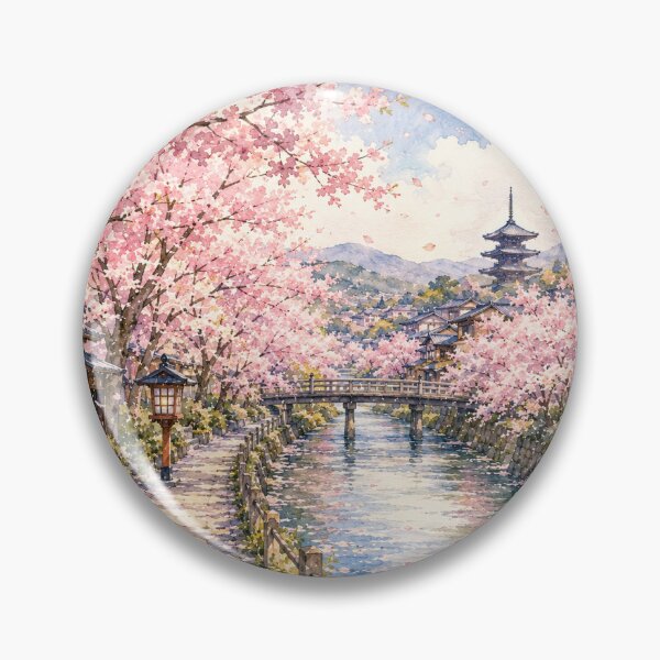 Item preview, Kyoto Cherry Blossom Riverside Watercolor designed and sold by KyotoSeasons.
