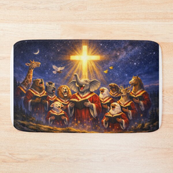 Item preview, Animals Gather at the Cross – Peaceful Night Scene designed and sold by MastersDesignNk.