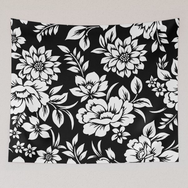 Item preview, Classic Monochrome: Timeless Black and White Floral Tapestry designed and sold by LiveLearnCreate.