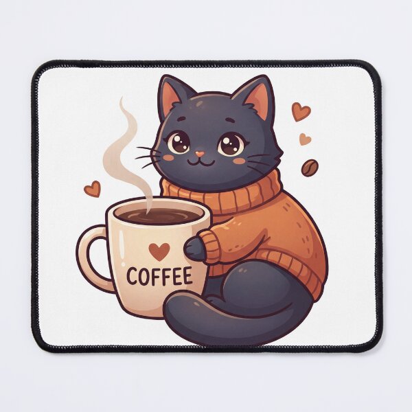 Item preview, Cute Black Cat Coffee Lover Kawaii T-Shirt Cozy Cat Drinking Coffee designed and sold by Him0227.