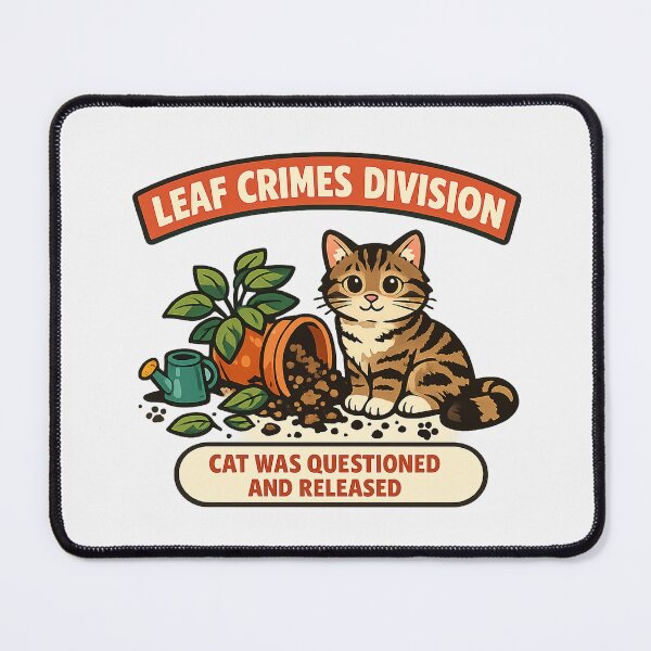 Item preview, Leaf Crimes Division Funny Cat Houseplant Shirt designed and sold by Concrete Coffee Studio.