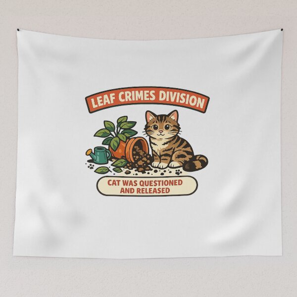 Item preview, Leaf Crimes Division Funny Cat Houseplant Shirt designed and sold by Concrete Coffee Studio.