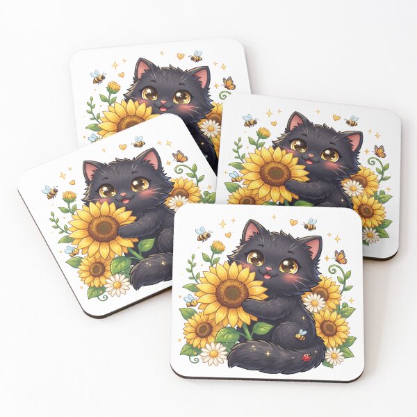 Item preview, Cute Black Cat Hugging Sunflower  Kawaii Cottagecore Cat Sticker  Floral T-Shirt designed and sold by Him0227.
