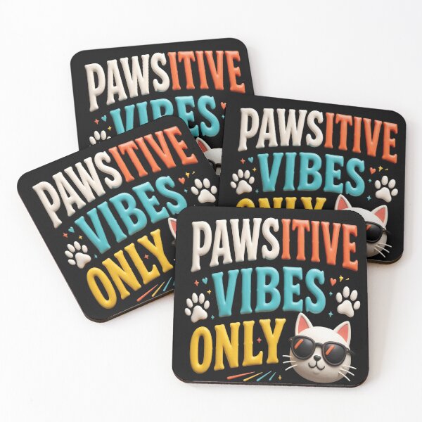 Item preview, Pawsitive Vibes Only colorful typographic cute cat design designed and sold by SmashingDeals.