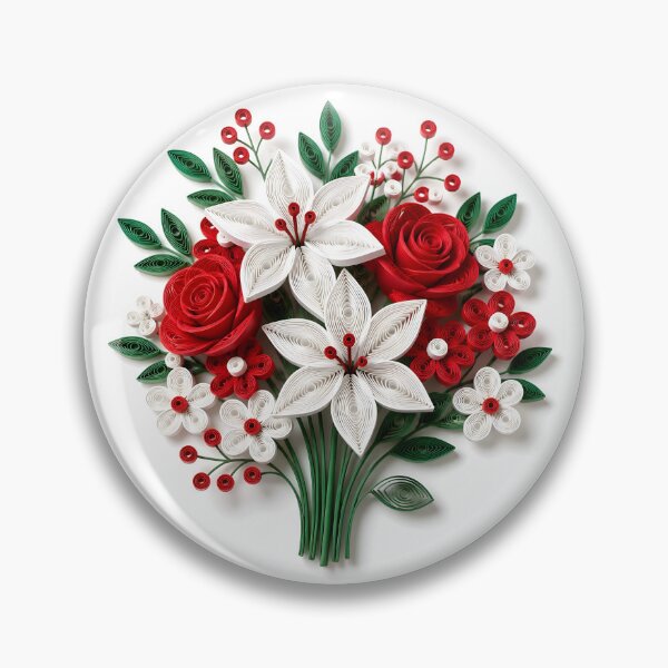 Item preview, Red and White Quilled Flowers Print designed and sold by Vicky Brago-Mitchell®.