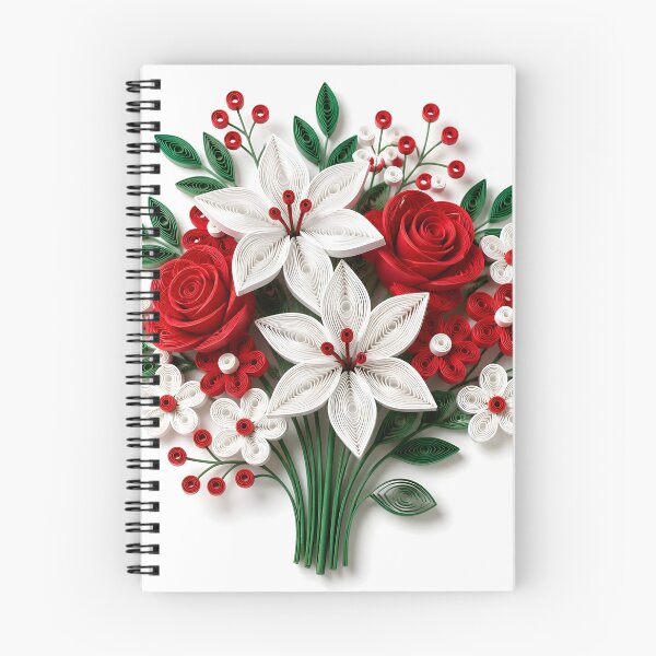 Item preview, Red and White Quilled Flowers Print designed and sold by Vicky Brago-Mitchell®.