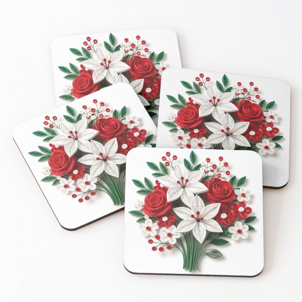 Artikelvorschau, Rot-weiße Quilling-Blumen-Druck entworfen und verkauft von Vicky Brago-Mitchell®.