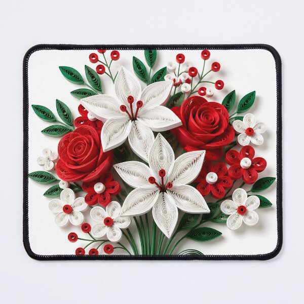 Item preview, Red and White Quilled Flowers Print designed and sold by Vicky Brago-Mitchell®.