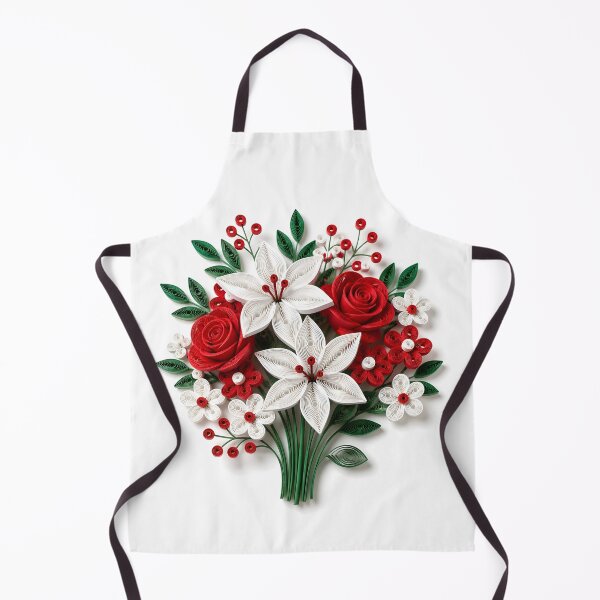Item preview, Red and White Quilled Flowers Print designed and sold by Vicky Brago-Mitchell®.