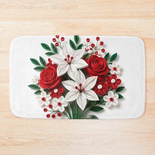 Item preview, Red and White Quilled Flowers Print designed and sold by Vicky Brago-Mitchell®.