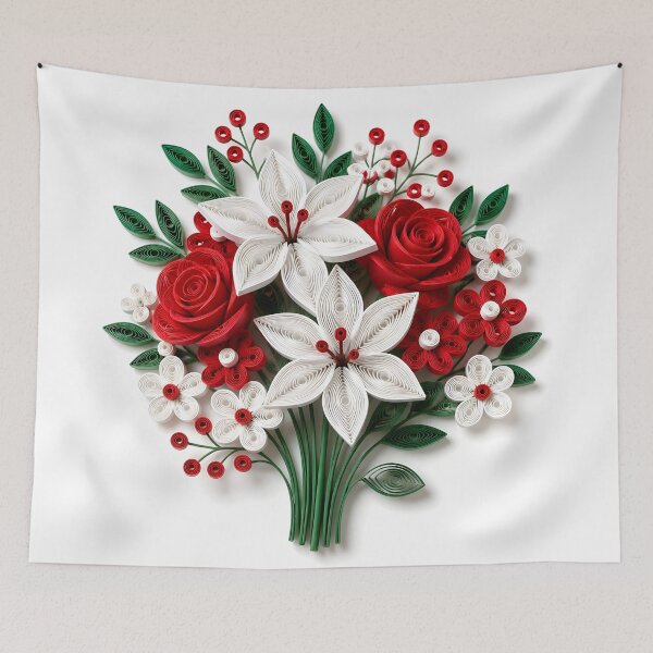 Item preview, Red and White Quilled Flowers Print designed and sold by Vicky Brago-Mitchell®.
