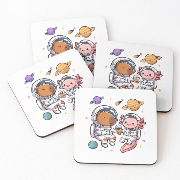 Item preview, Kawaii Astronaut Capybara Axolotl Space Bubble Tea T-Shirt designed and sold by Aru Pxle.