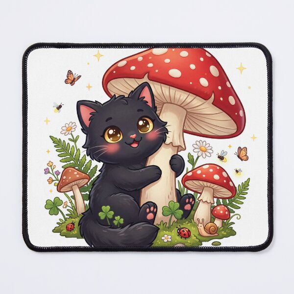 Item preview, Cute Black Cat Under Mushroom Kawaii Cottagecore Cat Sticker Magical Forest T-Shirt designed and sold by Him0227.