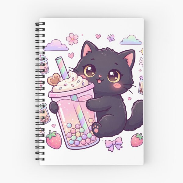 Item preview, Cute Black Cat with Bubble Tea  Kawaii Boba Cat Sticker  Pastel Café T-Shirt designed and sold by Him0227.
