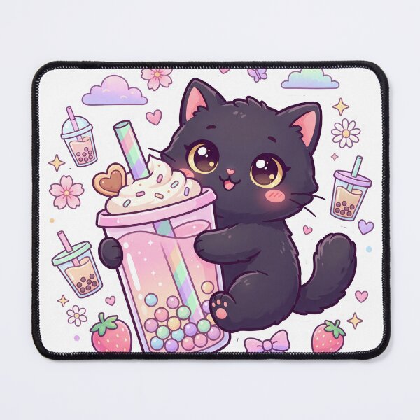 Item preview, Cute Black Cat with Bubble Tea Kawaii Boba Cat Sticker Pastel Café T-Shirt designed and sold by Him0227.