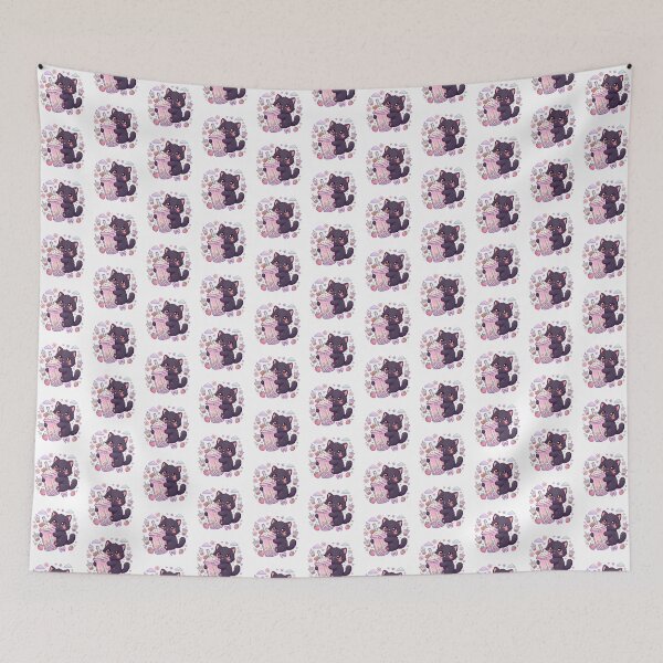 Item preview, Cute Black Cat with Bubble Tea  Kawaii Boba Cat Sticker  Pastel Café T-Shirt designed and sold by Him0227.