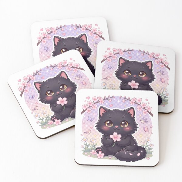 Item preview, Cute Black Cat with Sakura Blossoms  Kawaii Cherry Blossom Cat Sticker  Japanese Spring T-Shirt designed and sold by Him0227.