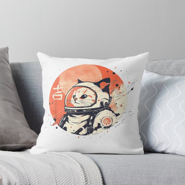 Item preview, Japanese Minimalist 1950s Retro Space Cat Good Luck Kanji T-Shirt designed and sold by DArtfulStudio.