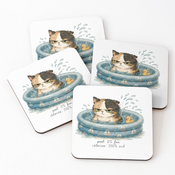 Item preview, Grumpy Calico Cat Summer watercolor Pool designed and sold by Lunexa-Lab.