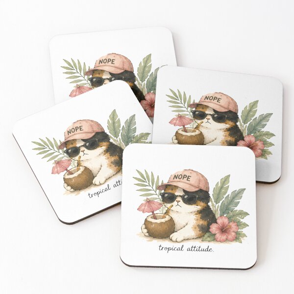 Item preview, Grumpy Calico Cat Summer watercolor tropical designed and sold by Lunexa-Lab.