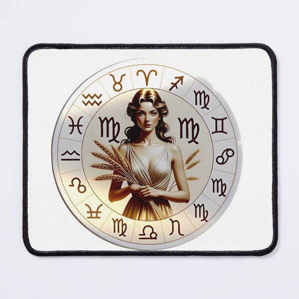 Item preview, Virgo Goddess Zodiac Wheel All Signs Gold Art designed and sold by Zodiac Celestial Art.