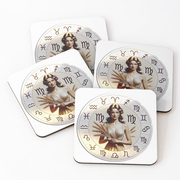Item preview, Virgo Goddess Zodiac Wheel All Signs Gold Art designed and sold by Zodiac Celestial Art.