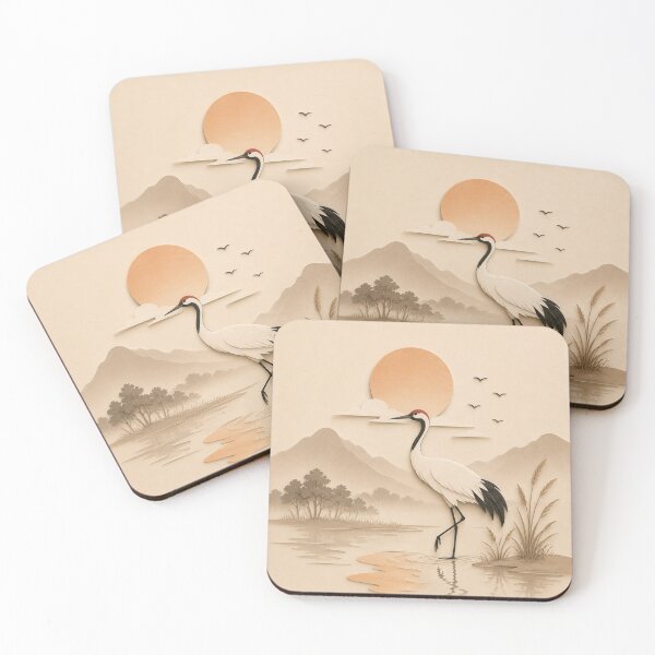 Item preview, Minimalist Crane Paper Cut Wall Art | Japanese Nature Illustration designed and sold by Siti Hoiriyah.