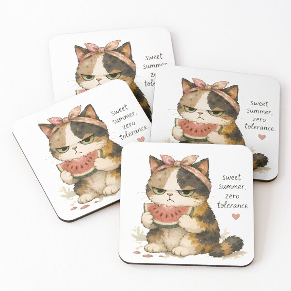 Item preview, Grumpy Calico Cat Summer watercolor Sweet watermelon  designed and sold by Lunexa-Lab.