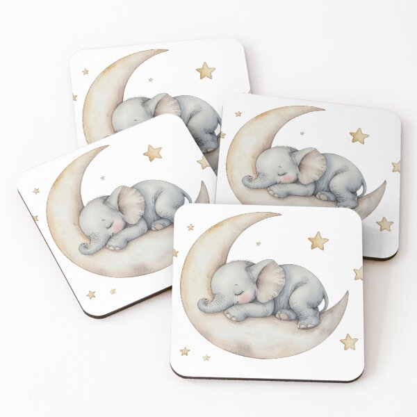 Item preview, Sleeping Baby Elephant on Moon – Cute Nursery Art designed and sold by Rutvain.