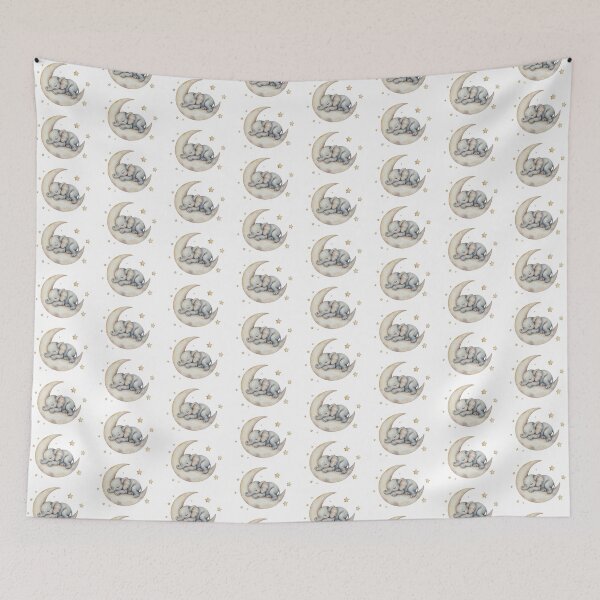 Item preview, Sleeping Baby Elephant on Moon – Cute Nursery Art designed and sold by Rutvain.