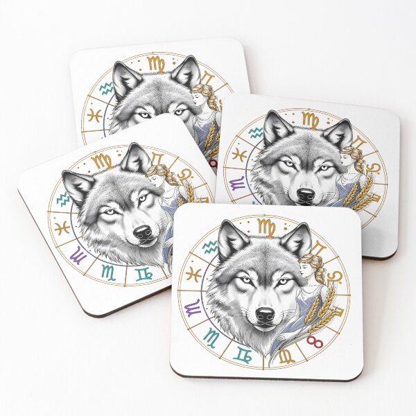 Item preview, Virgo Wolf Spirit Zodiac Wheel Maiden Gold Circle Art designed and sold by Zodiac Celestial Art.