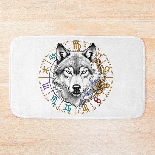 Item preview, Virgo Wolf Spirit Zodiac Wheel Maiden Gold Circle Art designed and sold by Zodiac Celestial Art.