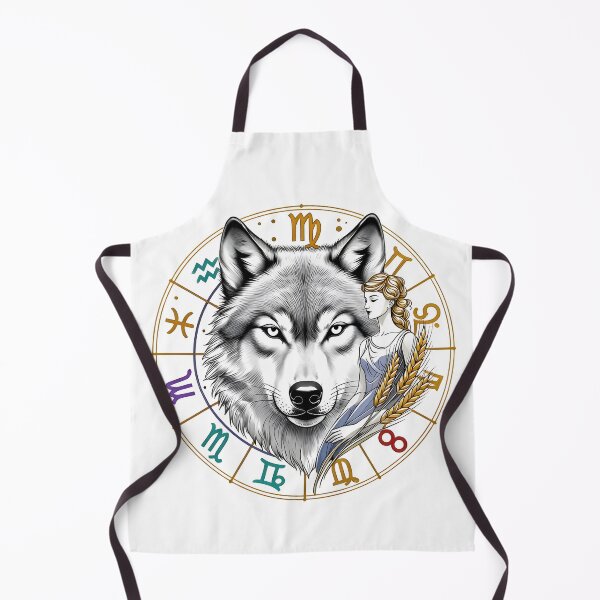 Item preview, Virgo Wolf Spirit Zodiac Wheel Maiden Gold Circle Art designed and sold by Zodiac Celestial Art.