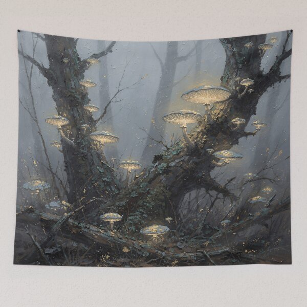 Item preview, Enchanted Cottagecore Glowing Mushroom Forest Mystical Woodland Nature Art designed and sold by cr6zym1nd.