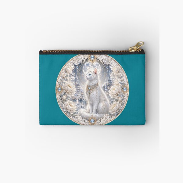 Item preview, Celestial White Cat – Moonlit Japanese Garden Fantasy Art designed and sold by sunbowjp stadio.