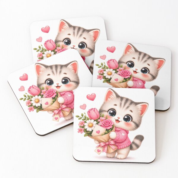 Item preview, Kitten with Flower Bouquet | Kawaii Cat Illustration | Floral Animal Art | Nursery Decor Design designed and sold by dreamybyana.