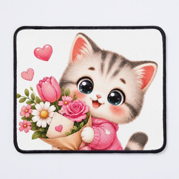 Item preview, Kitten with Flower Bouquet | Kawaii Cat Illustration | Floral Animal Art | Nursery Decor Design designed and sold by dreamybyana.