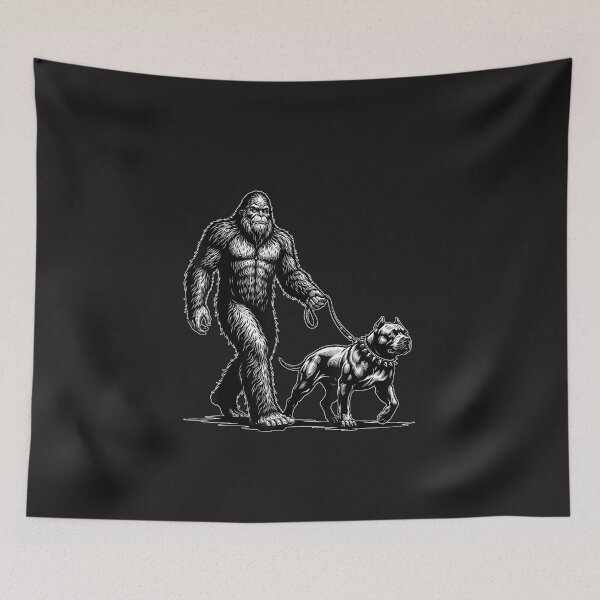 Item preview, Retro Bigfoot Walking Pitbull Dog Funny Sasquatch Pet Owner Vintage Art designed and sold by kiralynstration.