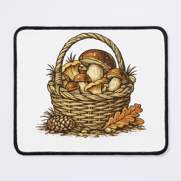 Item preview, Vintage Wild Mushroom Basket | Rustic Forest Foraging Botanical Illustration designed and sold by Baza-nowosci.